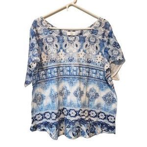 Women's Time and Tru Blue Bandana Print Shirt Size XL